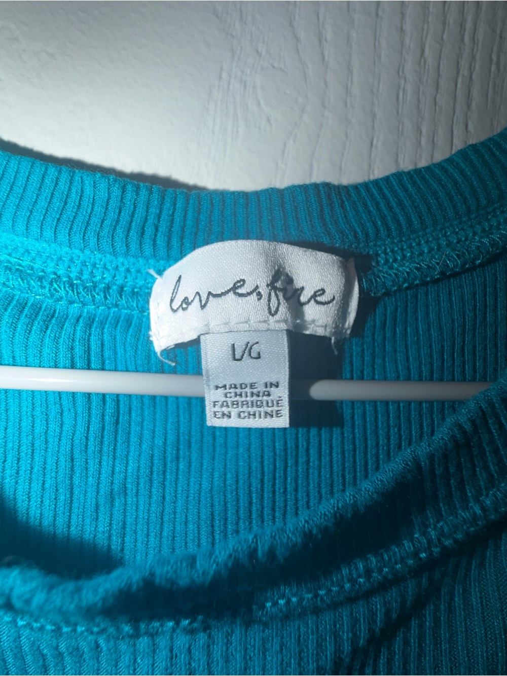 love, Fire Bright Teal Ribbed Tee